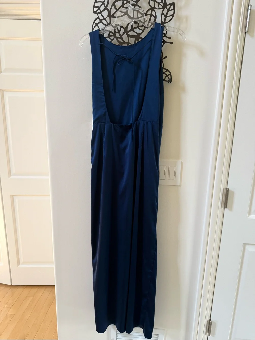 Abercrombie & Fitch Split Knot Draped Skirt Maxi Satin Dress in Navy M NWOT